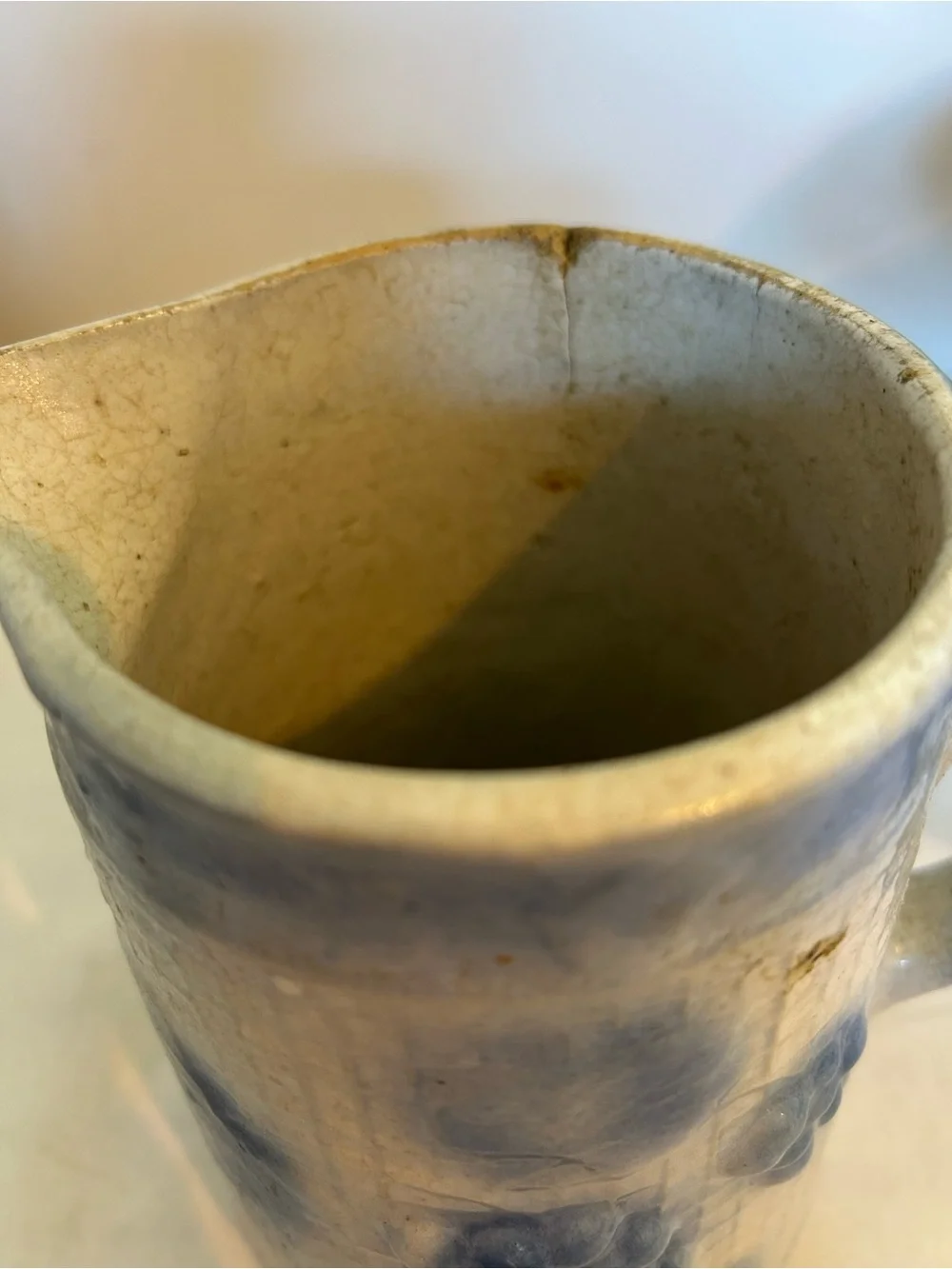 Blue Speckled stoneware figural pitcher